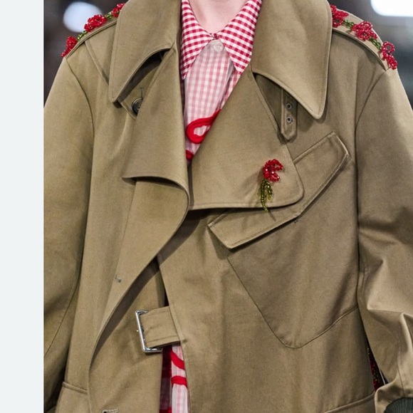 Simone Rocha Spring 23 Beaded Double Buckle Belted Trench Coat in Khahki/ Poppy - Picture 4 of 6